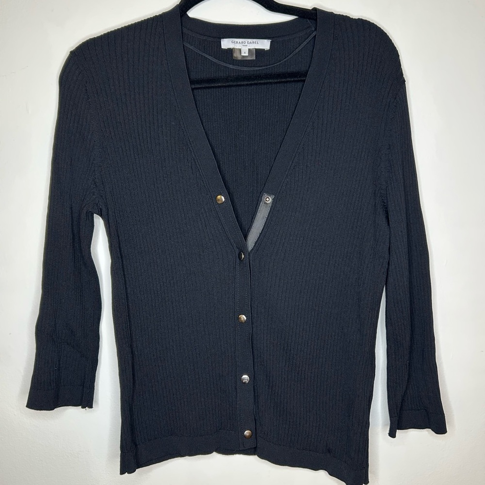 Gerard Darel black ribbed Vneck cardigan size 4